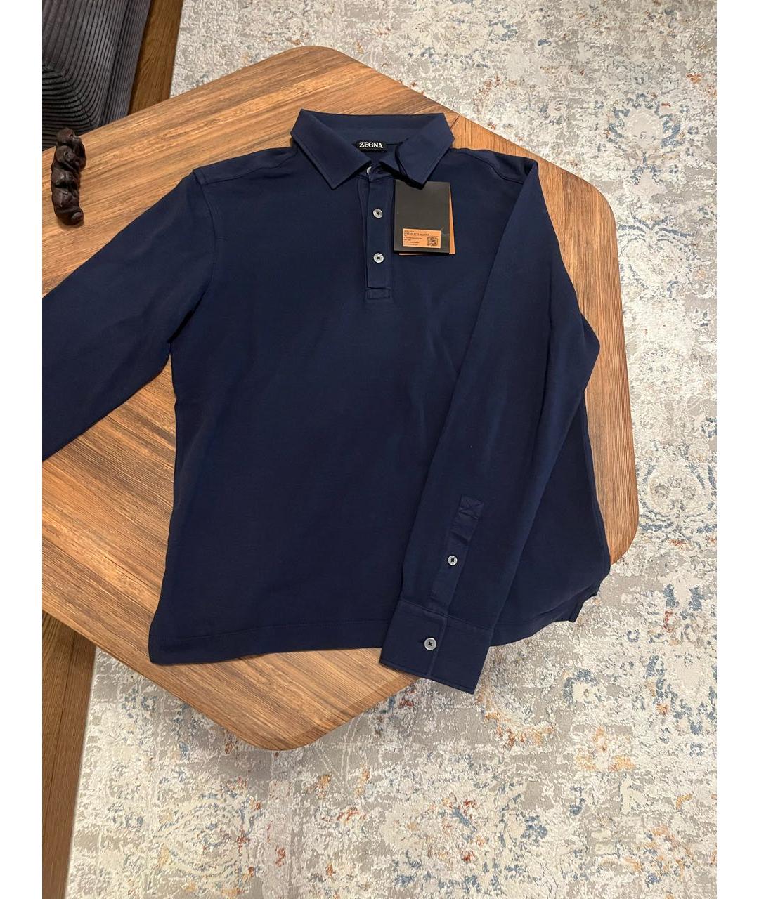 ZEGNA Синее хлопковое поло с длинным рукавом, фото 4