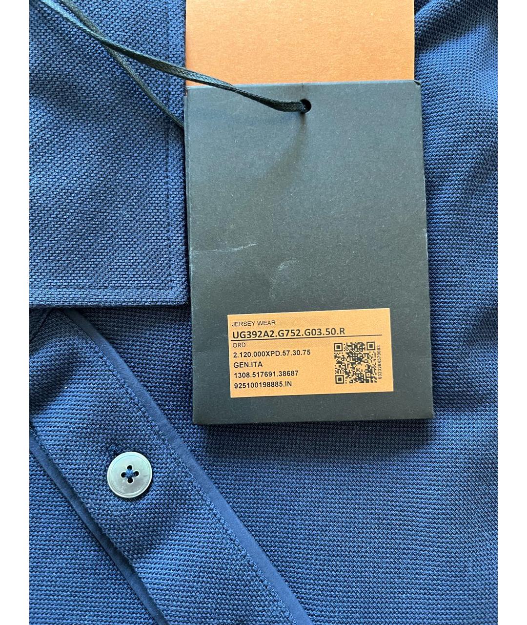 ZEGNA Синее хлопковое поло с длинным рукавом, фото 5