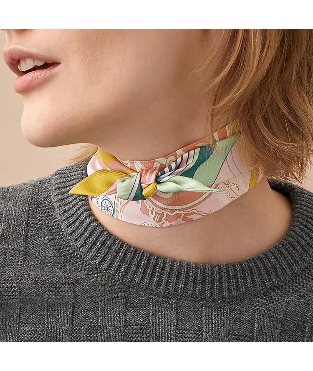 HERMES Розовый шелковый шарф, фото 2