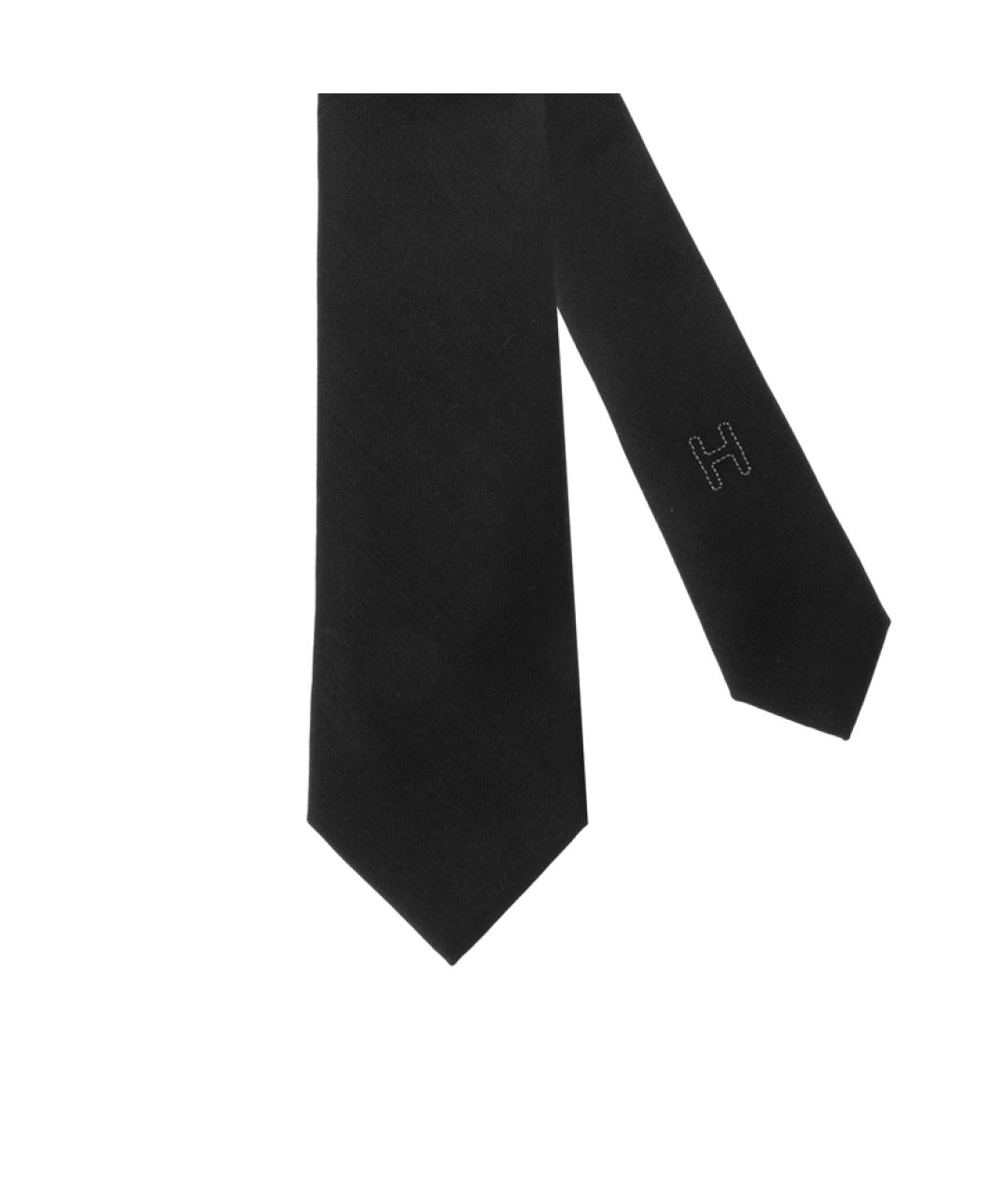 HERMES Черный шелковый галстук, фото 2