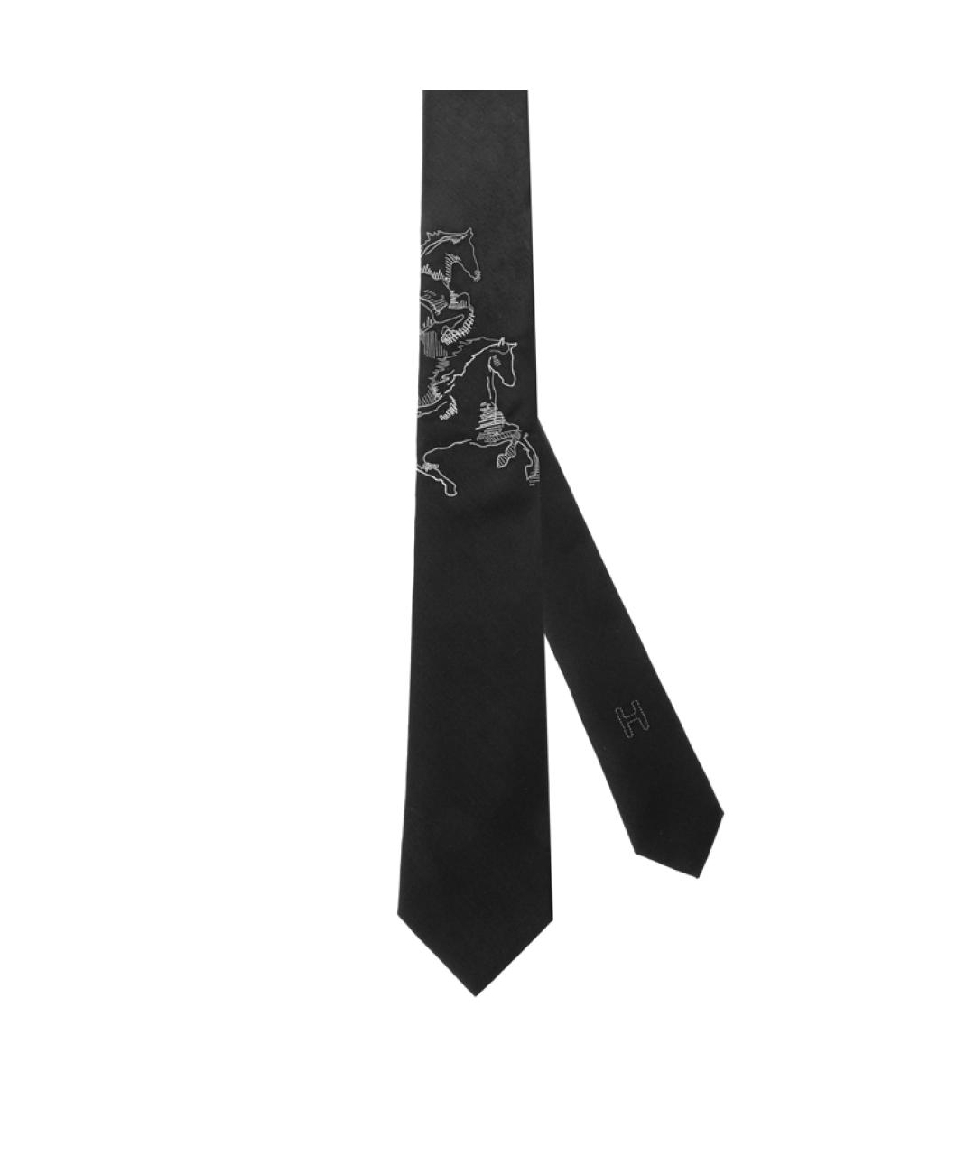 HERMES Черный шелковый галстук, фото 4