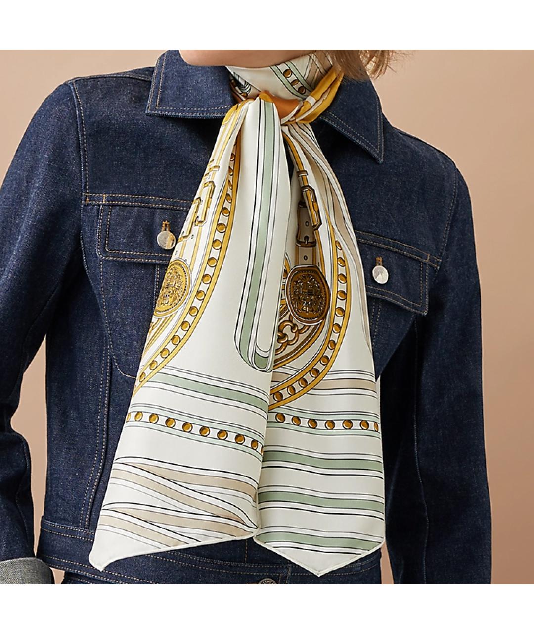 HERMES Серый шелковый шарф, фото 2