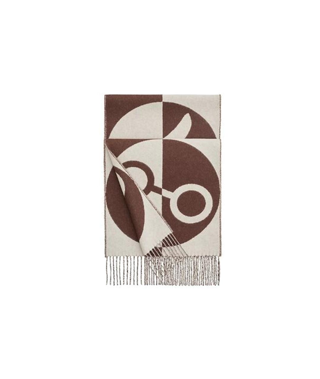 HERMES Коричневый кашемировый шарф, фото 3
