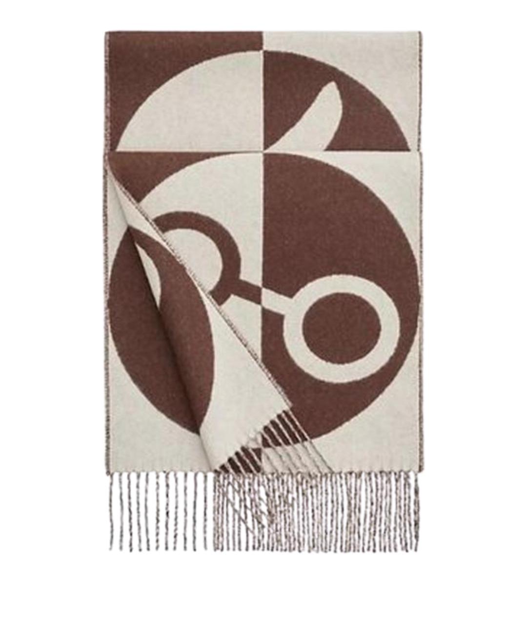 HERMES Коричневый кашемировый шарф, фото 1