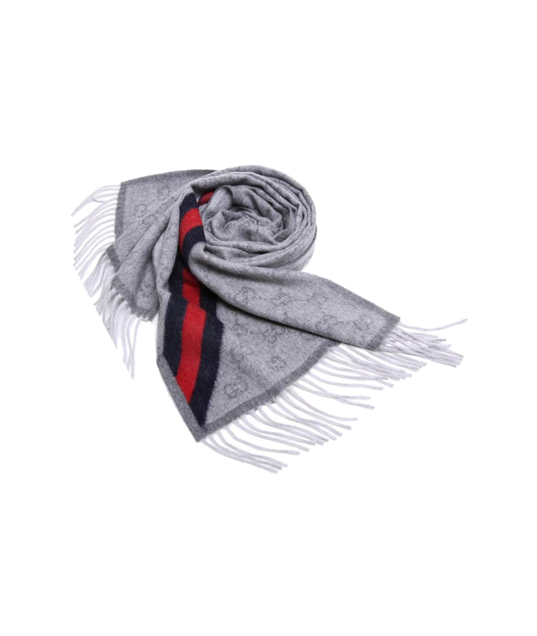 GUCCI Серый шерстяной шарф, фото 2
