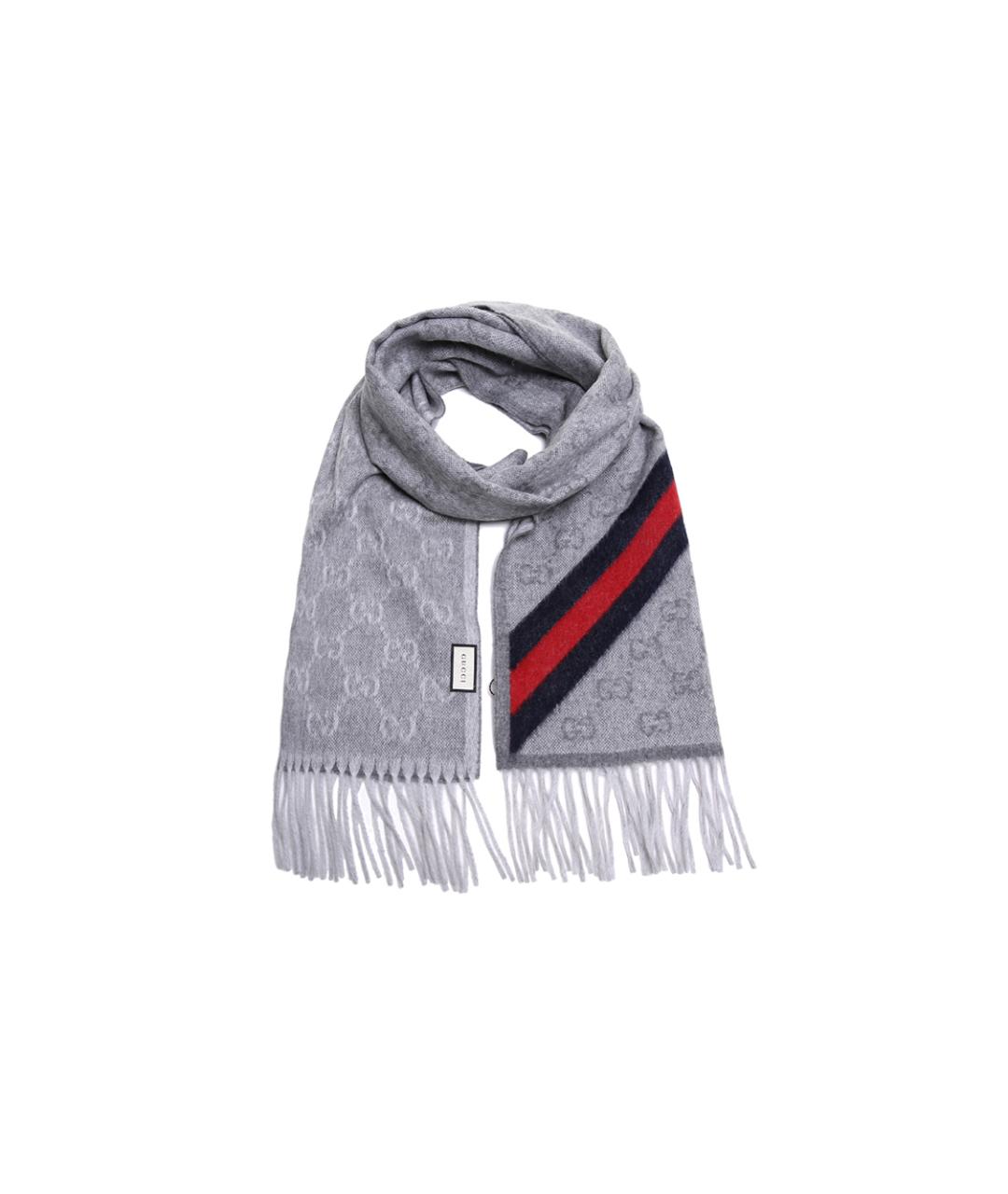 GUCCI Серый шерстяной шарф, фото 3