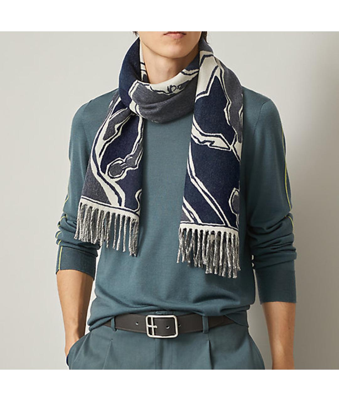 HERMES Синий шарф, фото 3