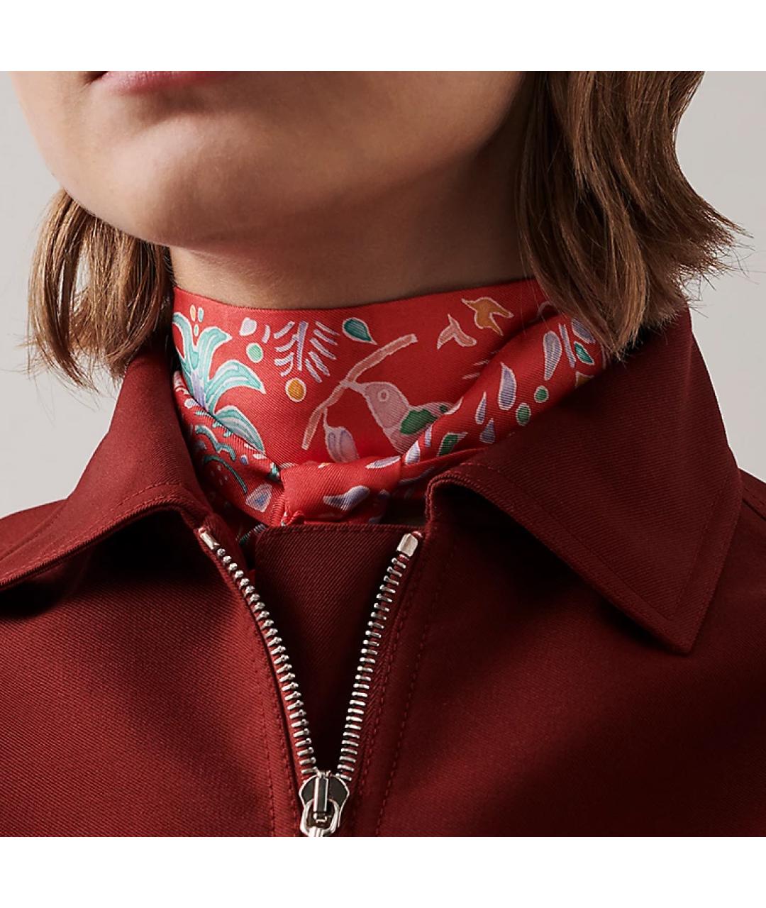 HERMES Красный шелковый шарф, фото 2