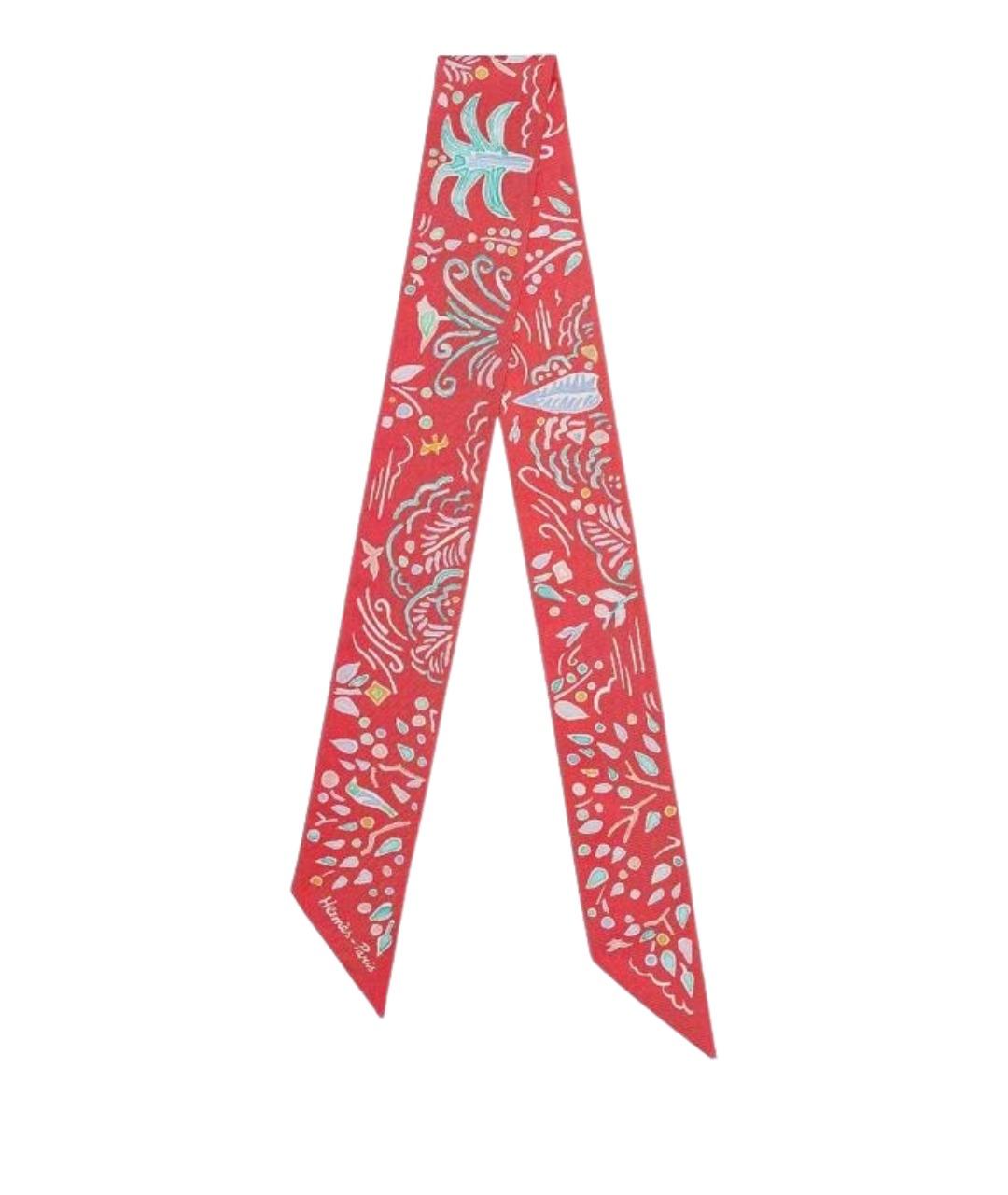 HERMES Красный шелковый шарф, фото 1