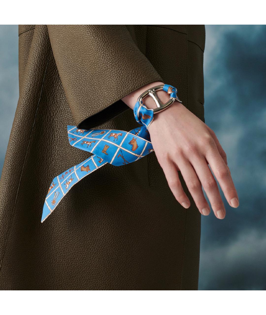 HERMES Синий шелковый шарф, фото 2