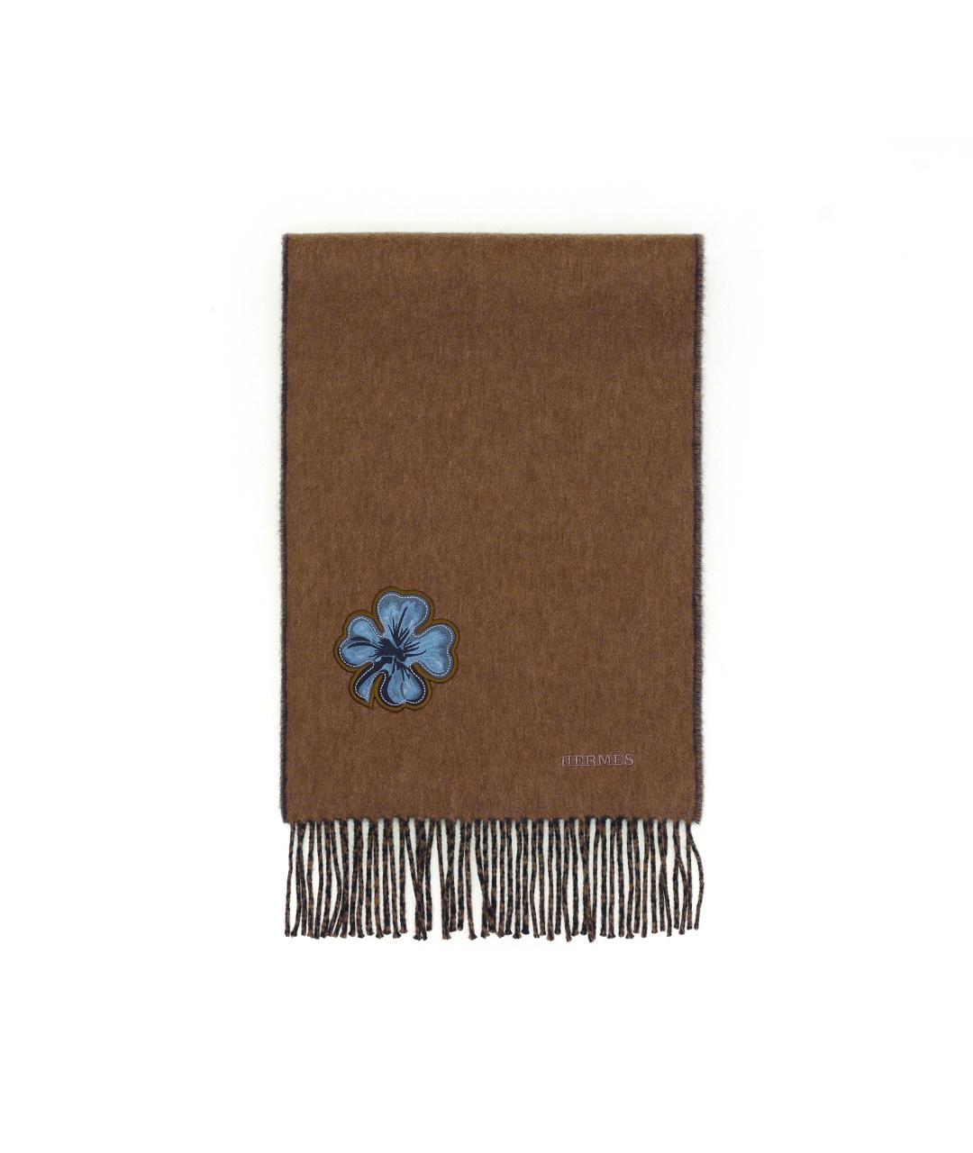 HERMES Коричневый кашемировый шарф, фото 3