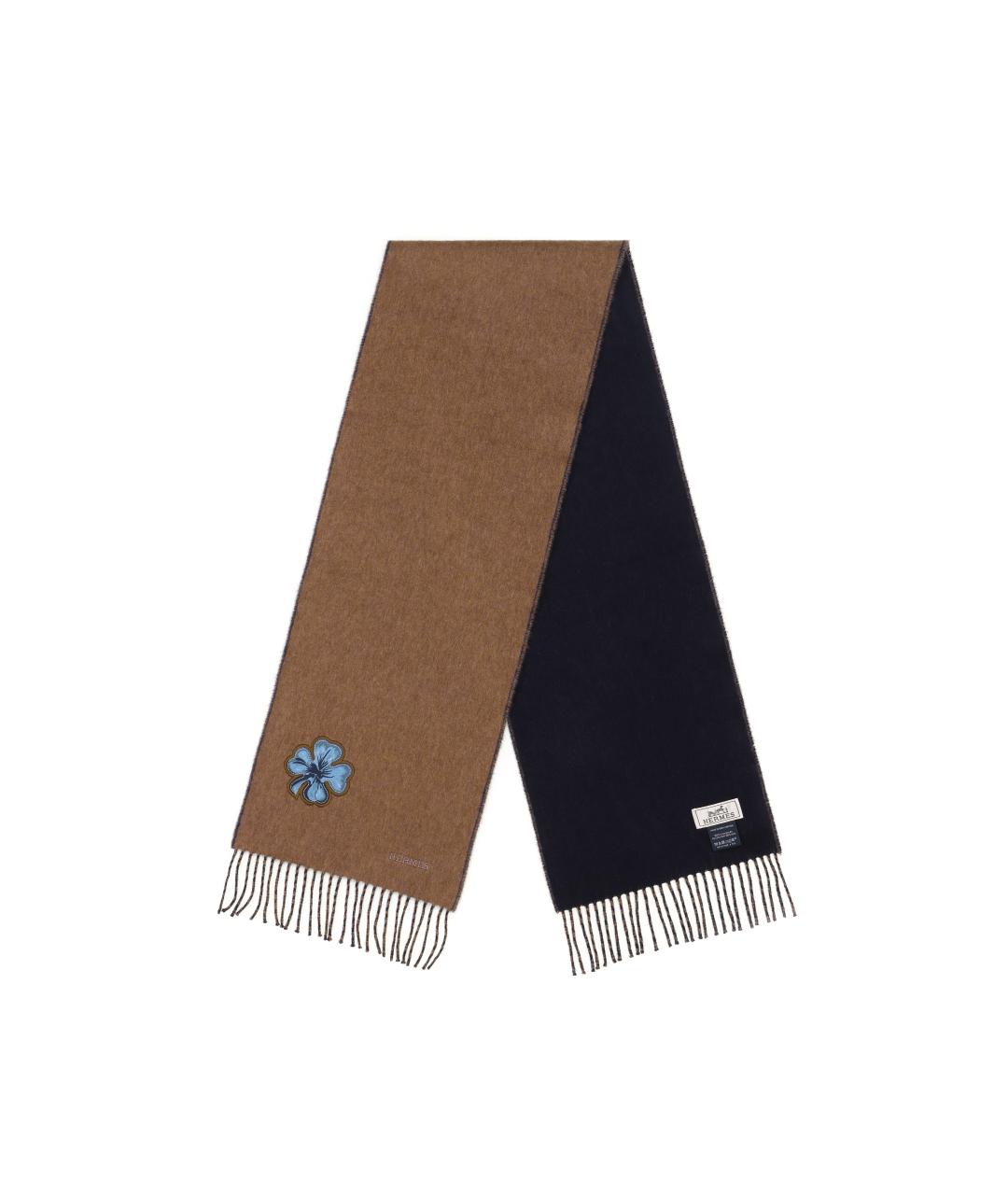 HERMES Коричневый кашемировый шарф, фото 2