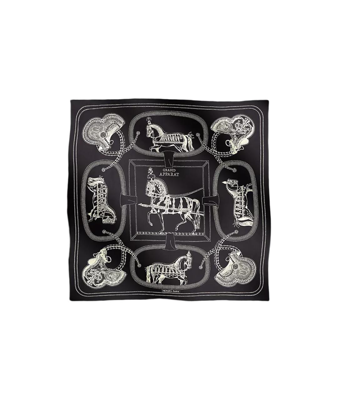 HERMES Черный шелковый шарф, фото 3