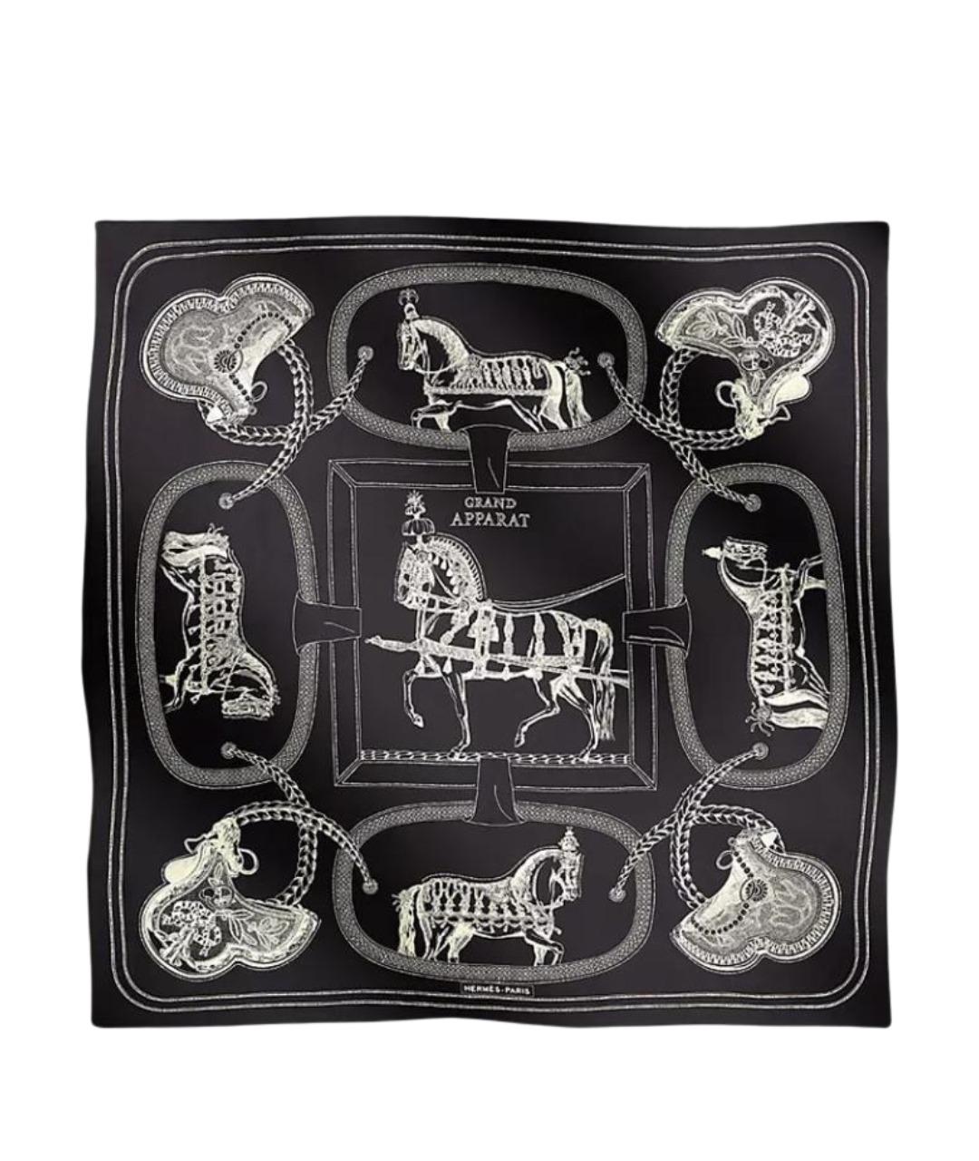 HERMES Черный шелковый шарф, фото 1