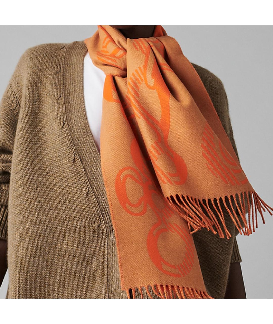 HERMES Оранжевый кашемировый шарф, фото 3