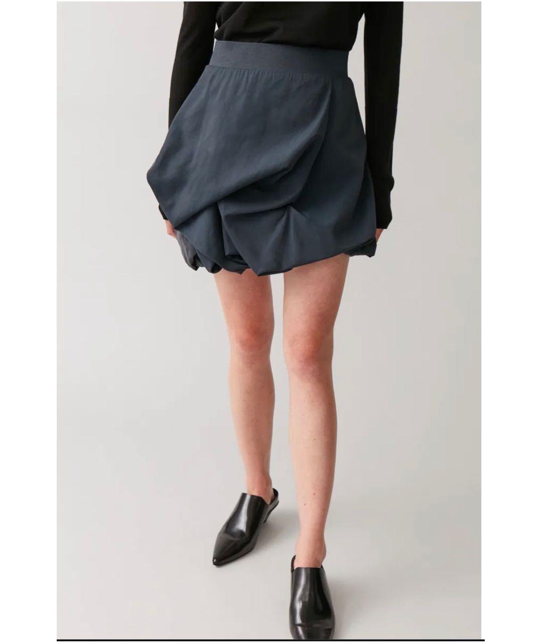 COS Темно-синяя полиэстеровая юбка мини, фото 5