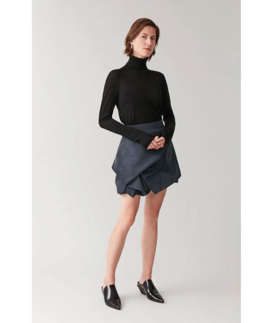 COS Темно-синяя полиэстеровая юбка мини, фото 7