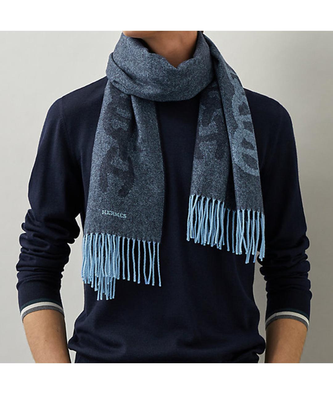 HERMES Темно-синий шарф, фото 2