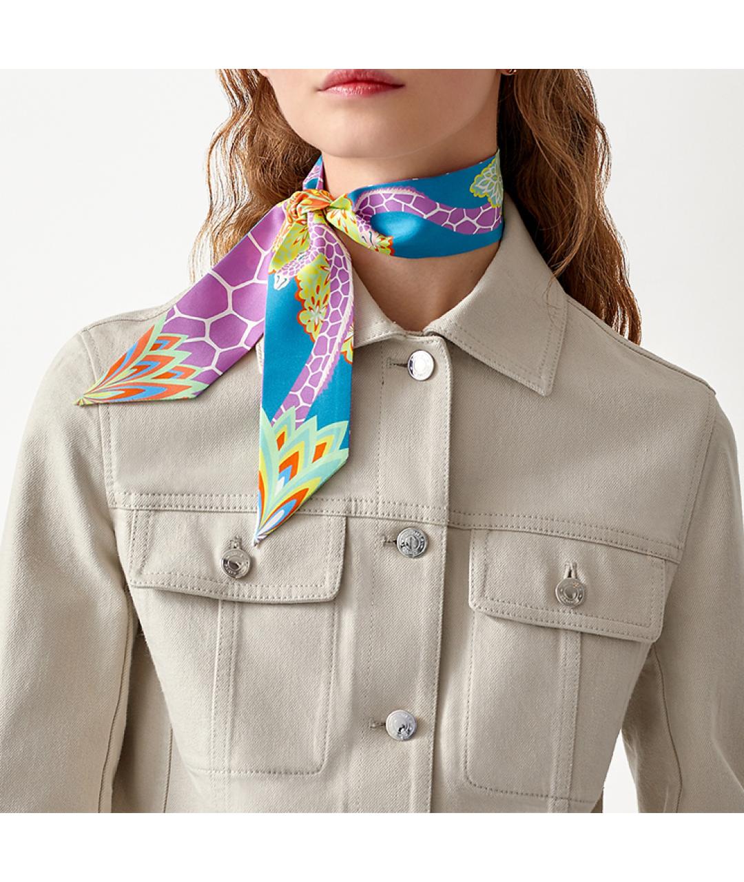 HERMES Фиолетовый шелковый шарф, фото 2