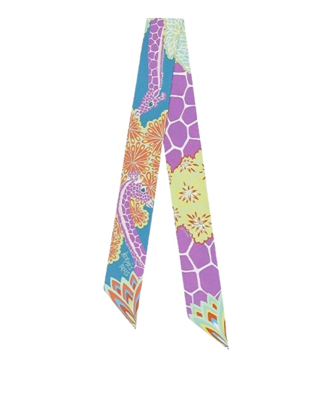 HERMES Фиолетовый шелковый шарф, фото 1