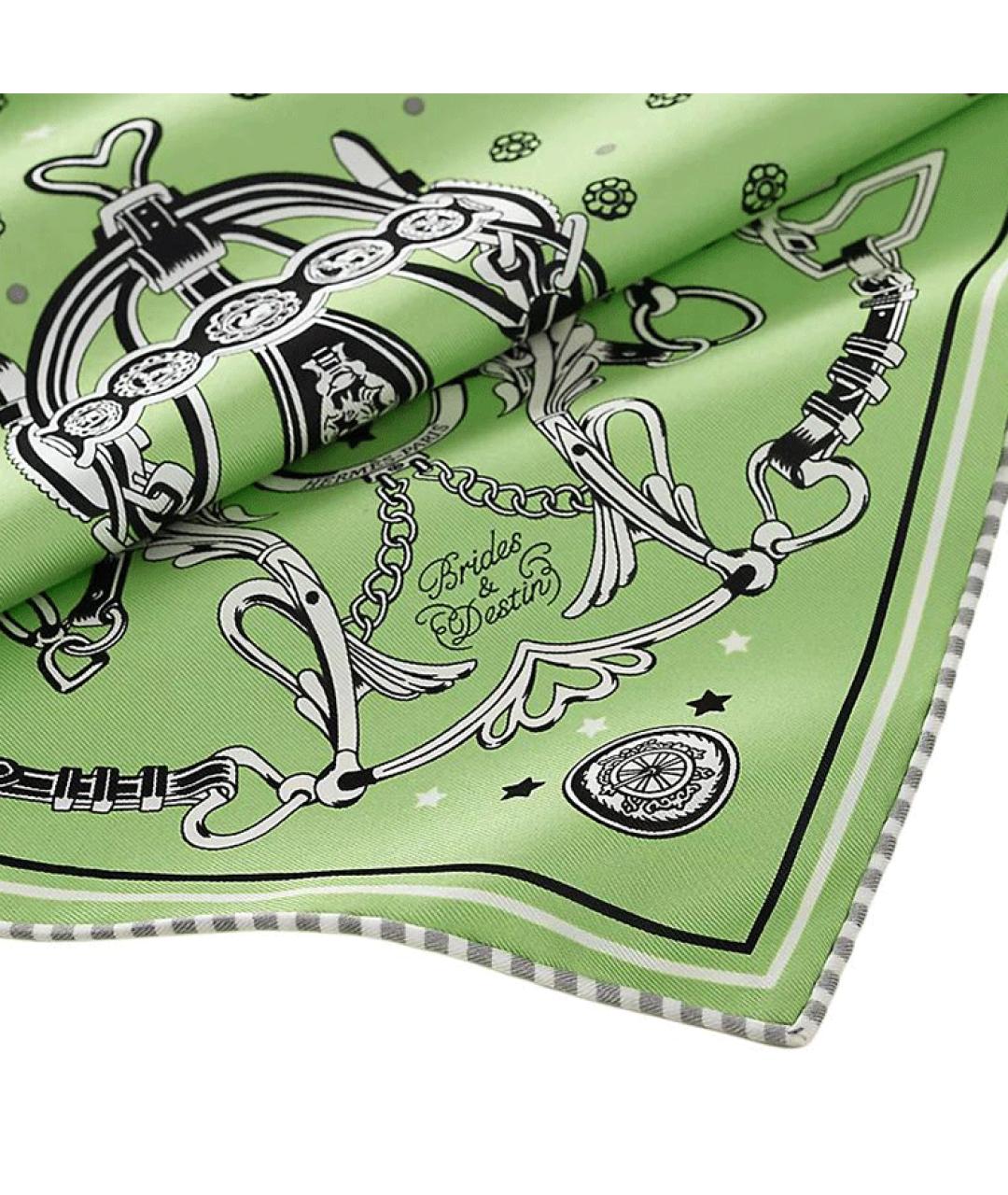 HERMES Зеленый шелковый шарф, фото 2