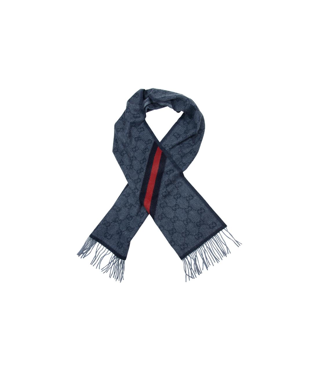 GUCCI Темно-синий шерстяной шарф, фото 3