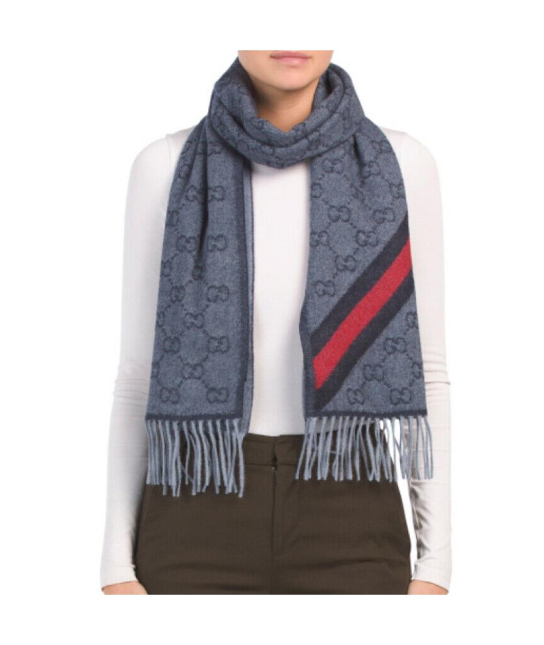 GUCCI Темно-синий шерстяной шарф, фото 2