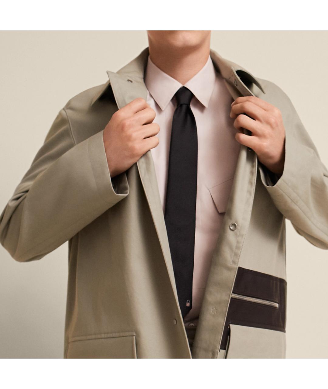 HERMES Черный шелковый галстук, фото 2