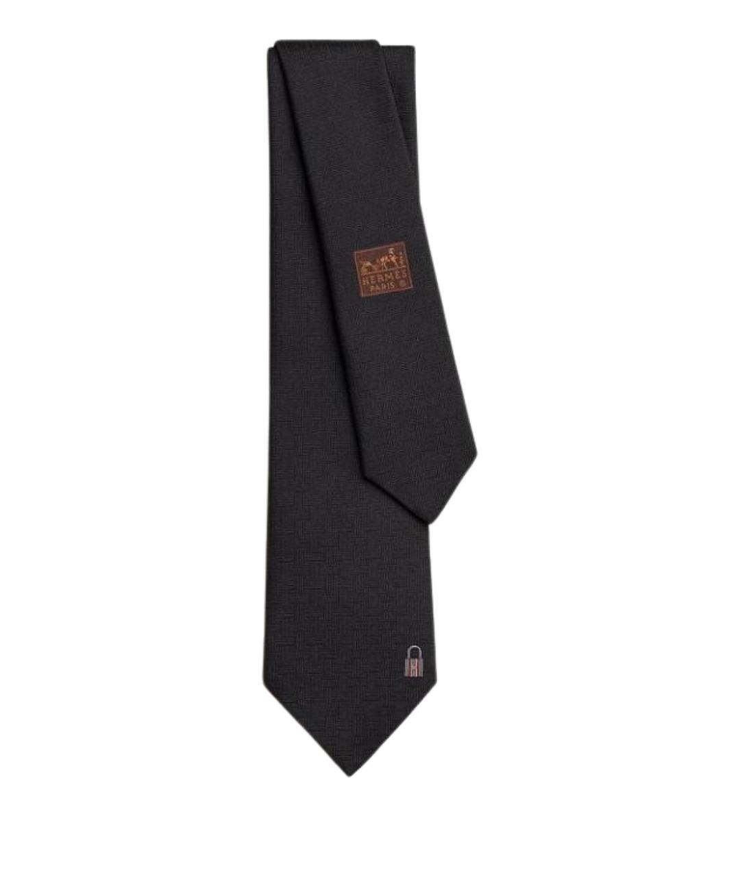 HERMES Черный шелковый галстук, фото 1