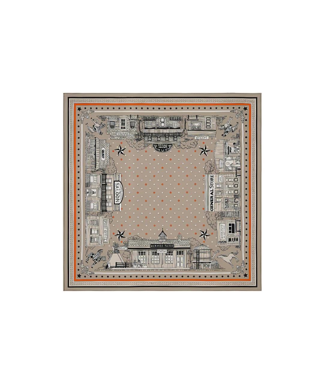 HERMES Серый шелковый шарф, фото 3