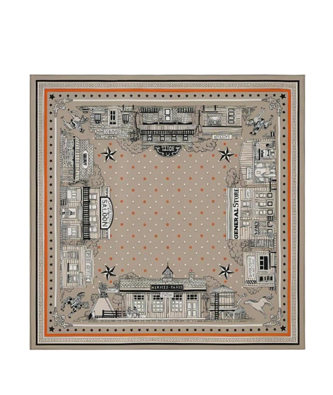 HERMES Серый шелковый шарф, фото 1