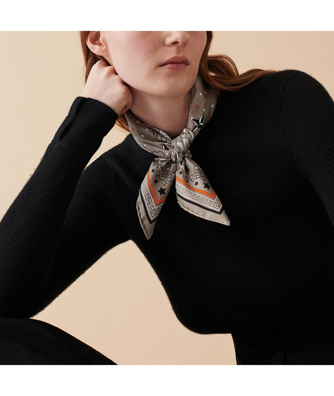 HERMES Серый шелковый шарф, фото 2