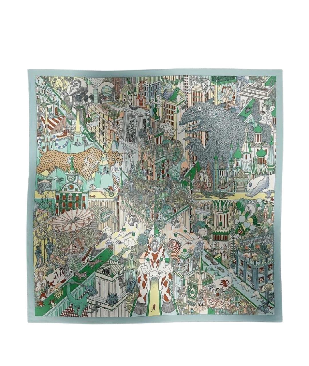 HERMES Зеленый шелковый шарф, фото 1