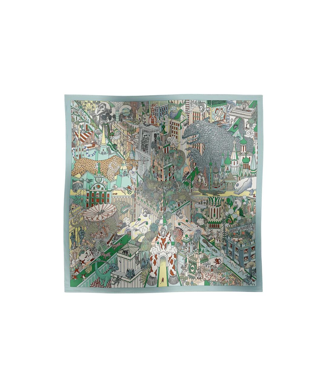 HERMES Зеленый шелковый шарф, фото 4