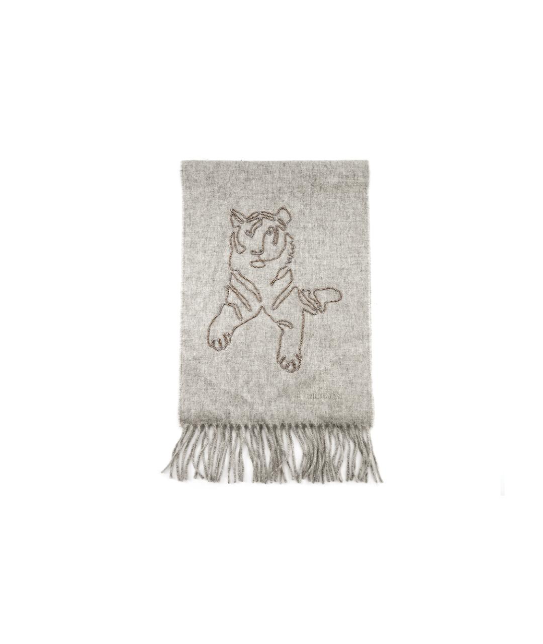 HERMES Серый кашемировый шарф, фото 4