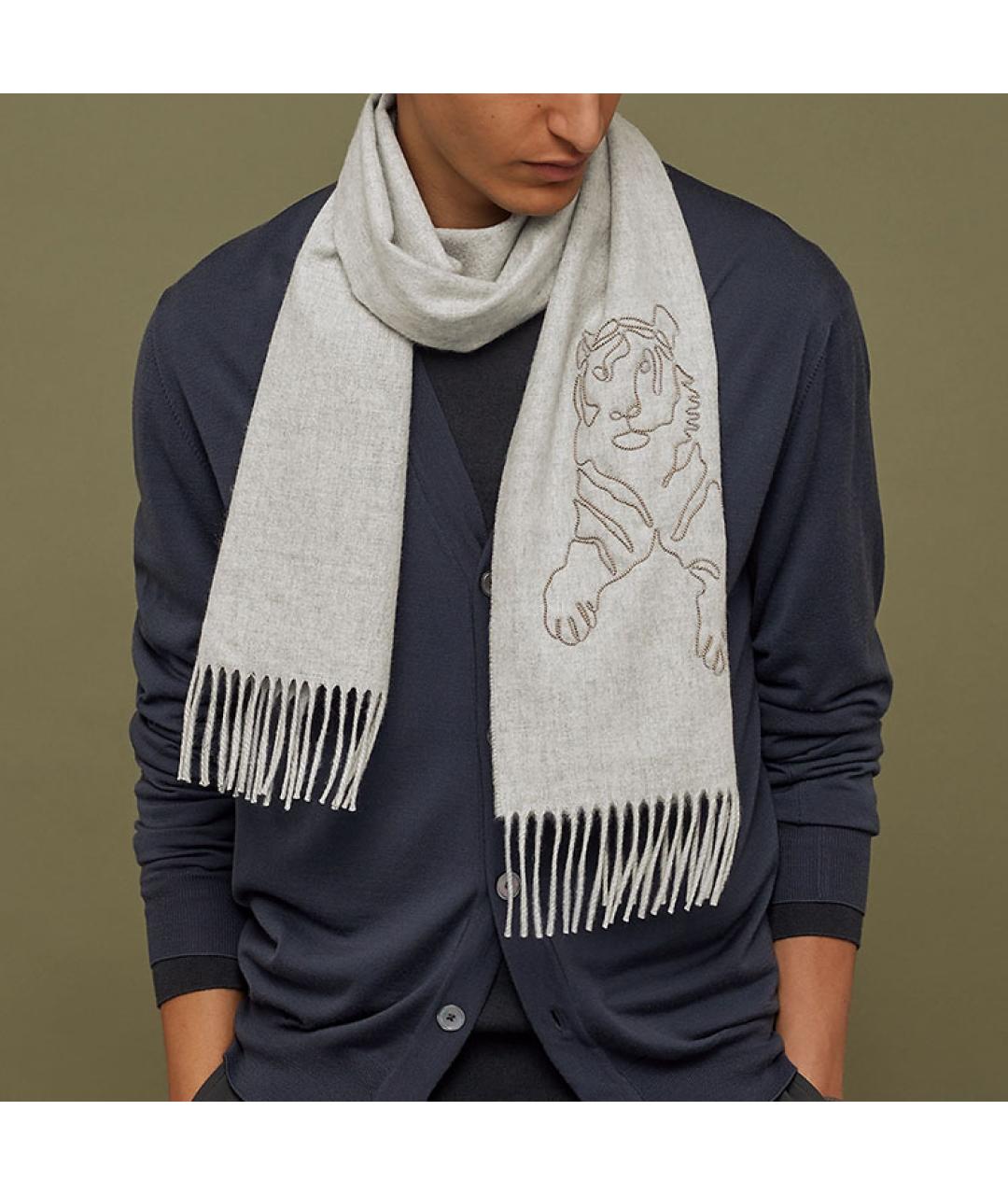 HERMES Серый кашемировый шарф, фото 3