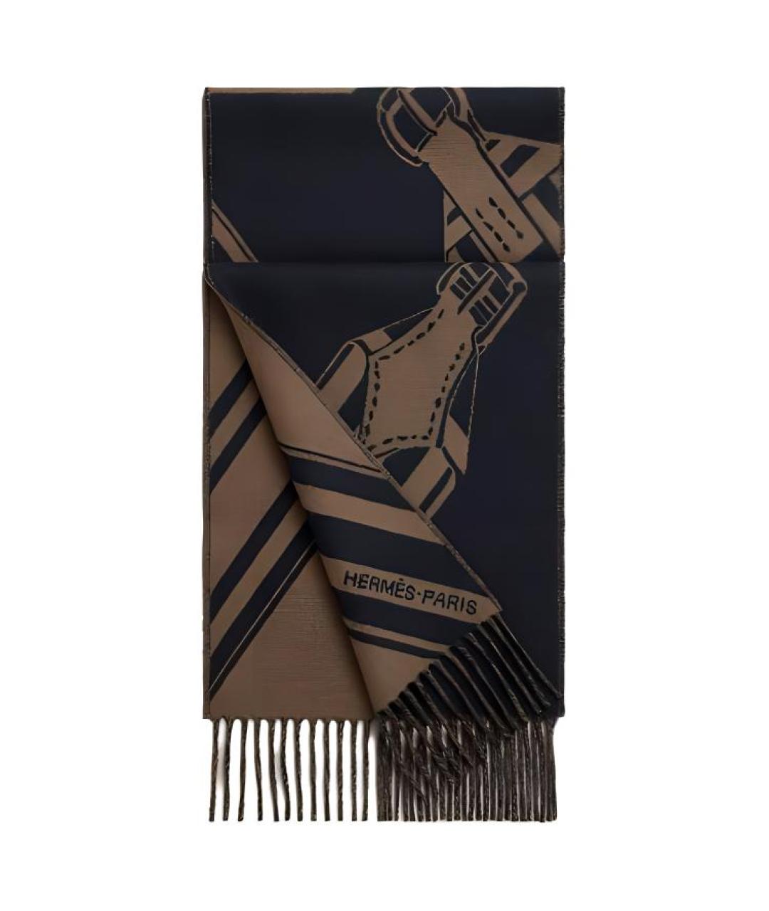 HERMES Коричневый кашемировый шарф, фото 1