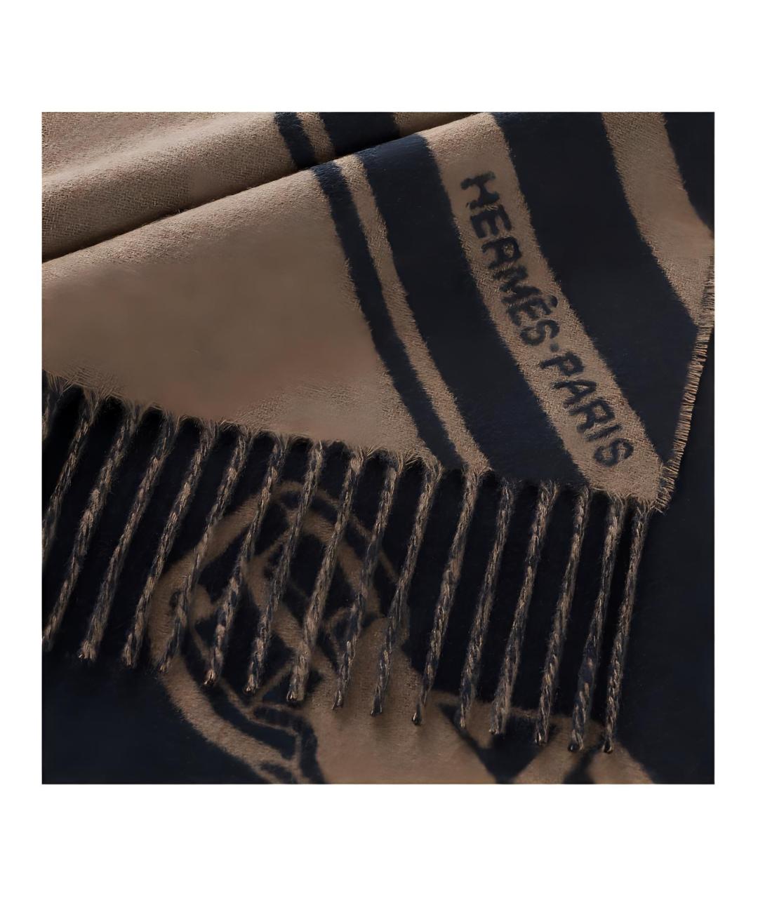 HERMES Коричневый кашемировый шарф, фото 2