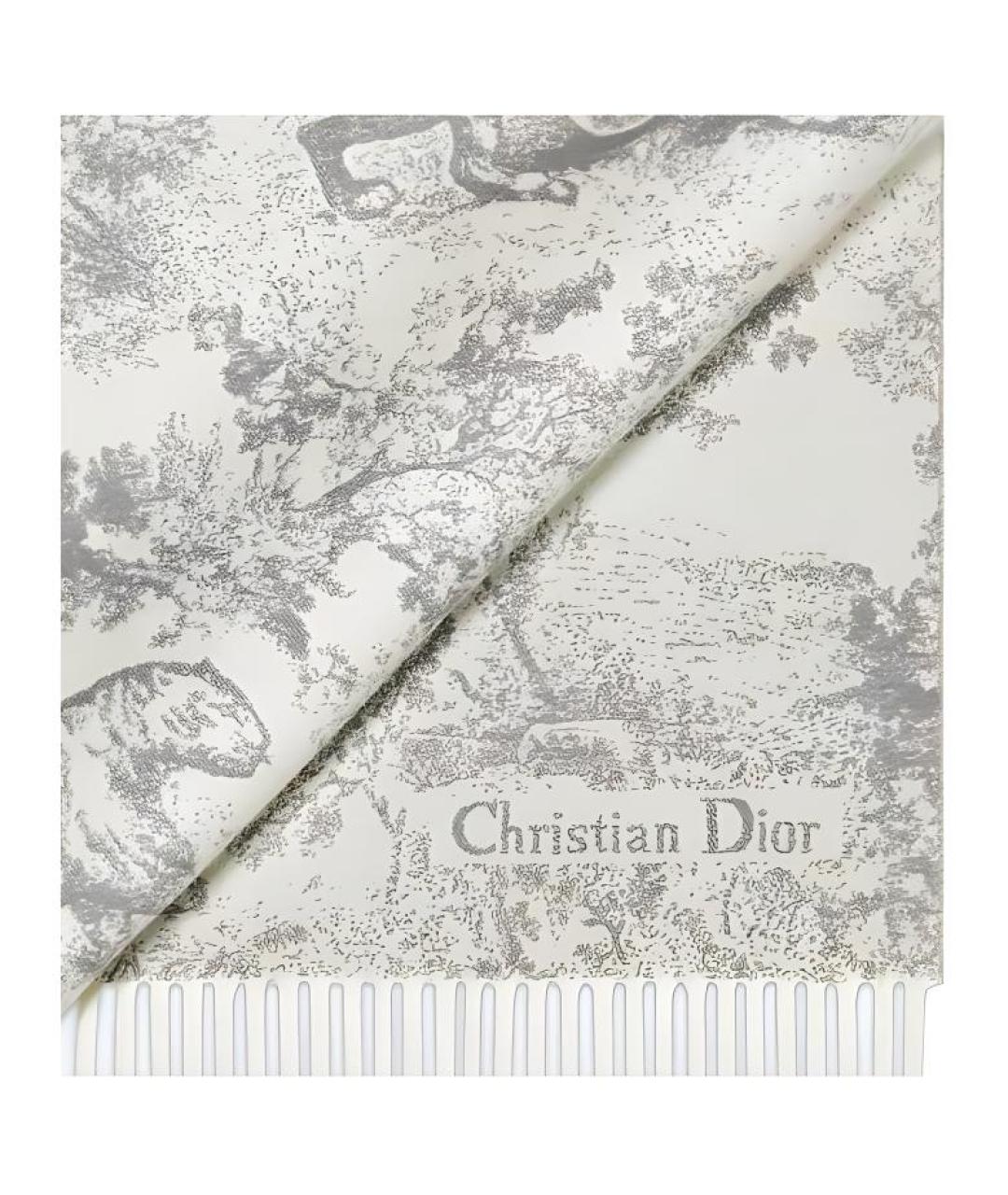 CHRISTIAN DIOR Серый кашемировый шарф, фото 4