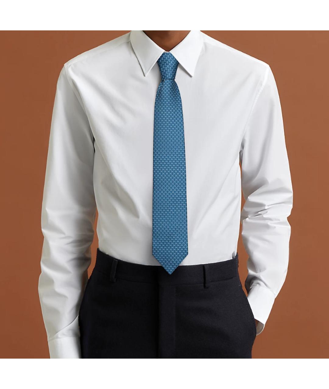 HERMES Синий шелковый галстук, фото 2