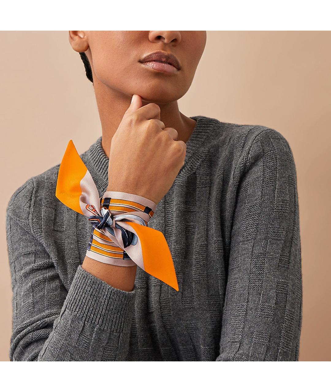 HERMES Бежевый шелковый шарф, фото 2