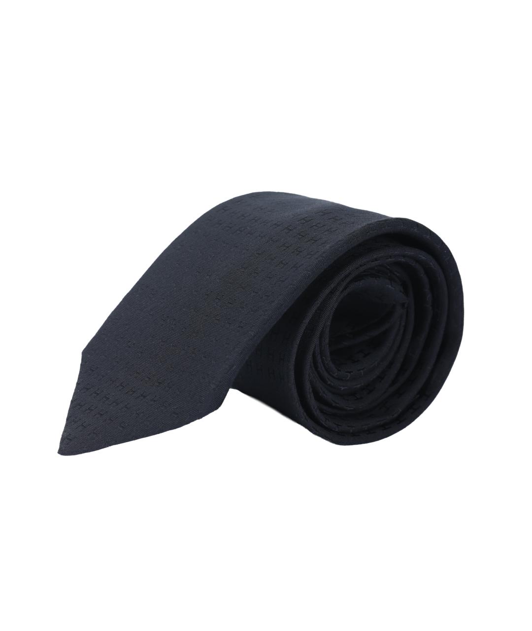 HERMES Черный шелковый галстук, фото 2