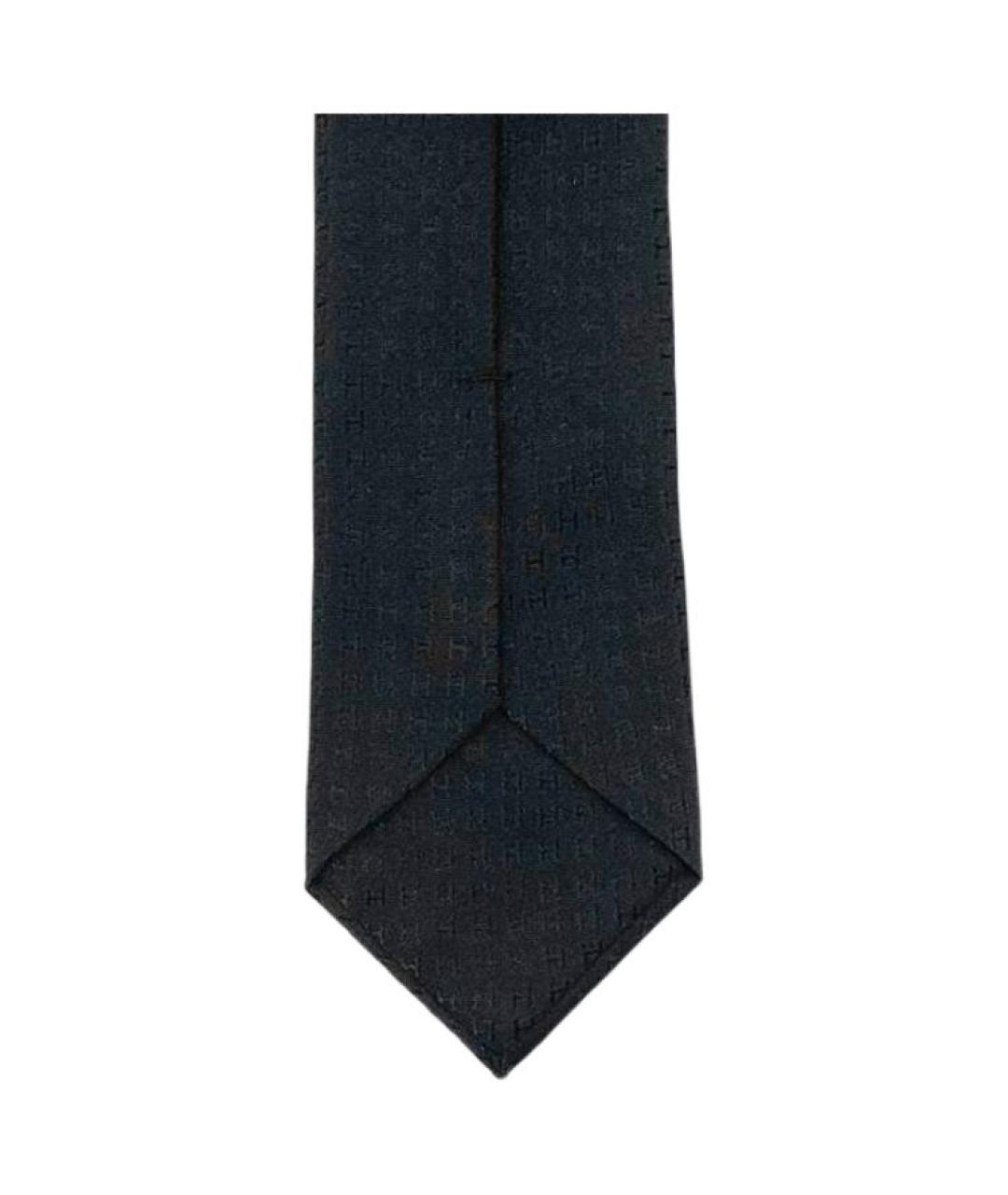 HERMES Черный шелковый галстук, фото 4