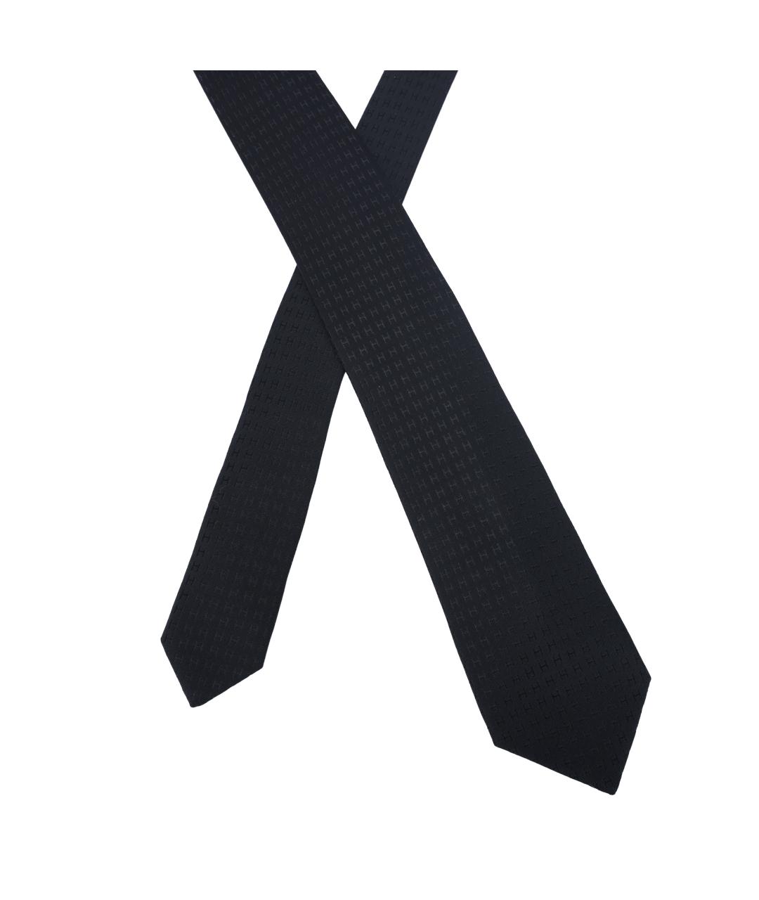 HERMES Черный шелковый галстук, фото 1