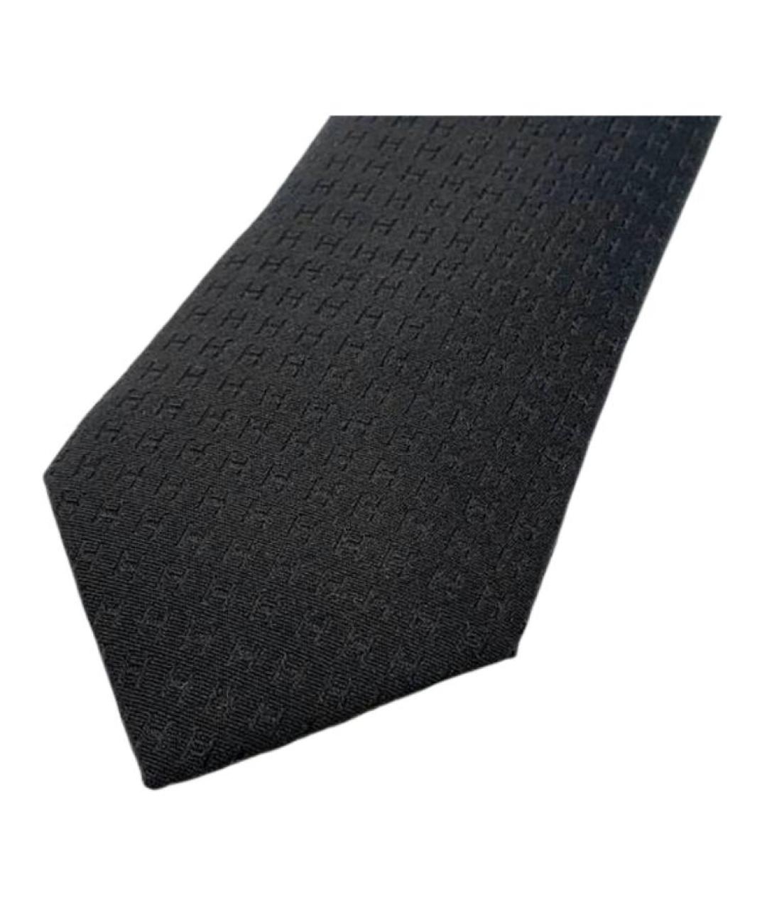 HERMES Черный шелковый галстук, фото 3