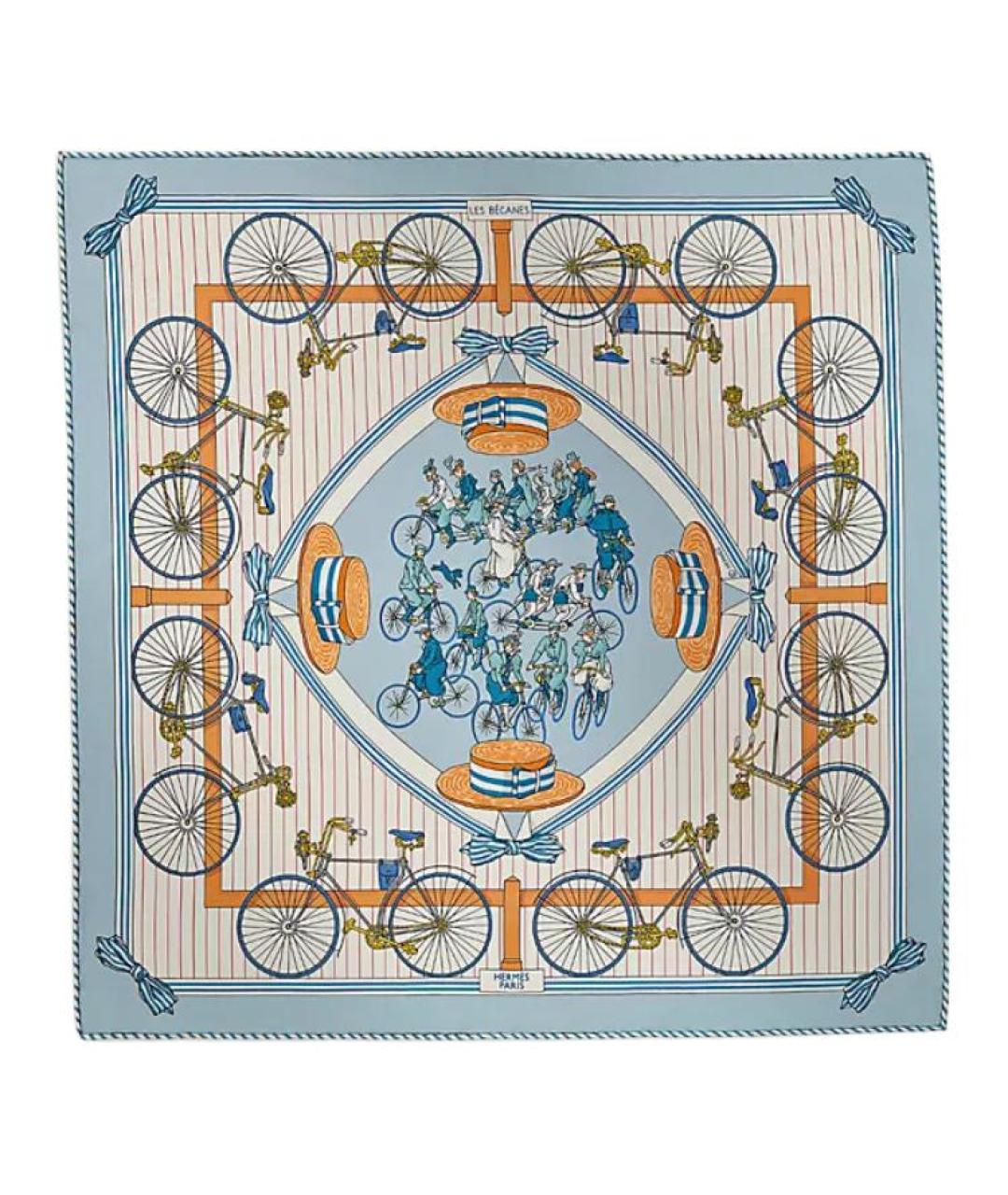 HERMES Голубой шелковый шарф, фото 1