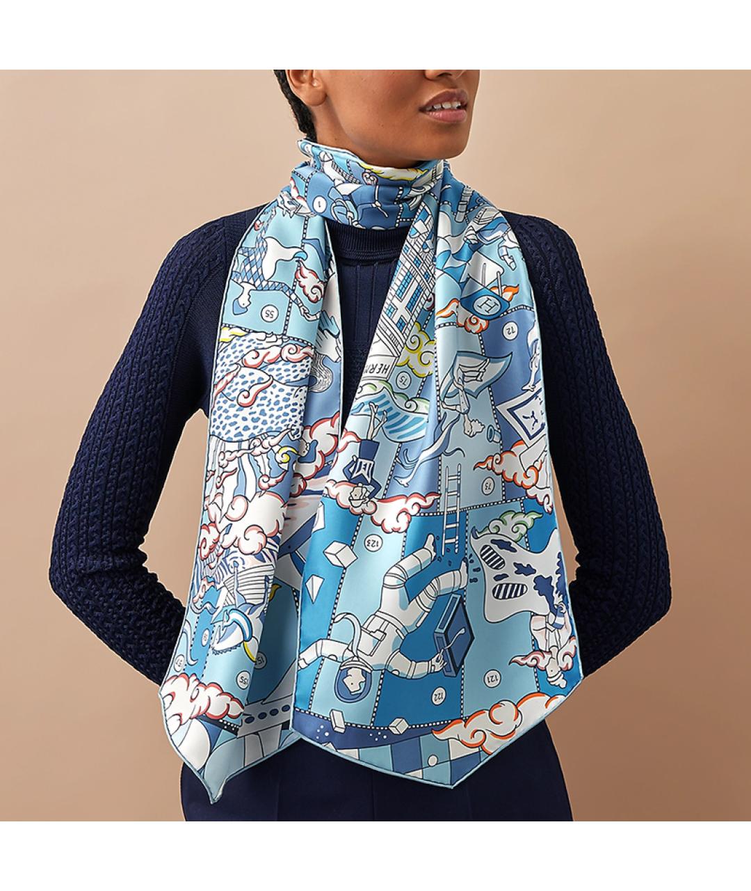 HERMES Синий шарф, фото 2