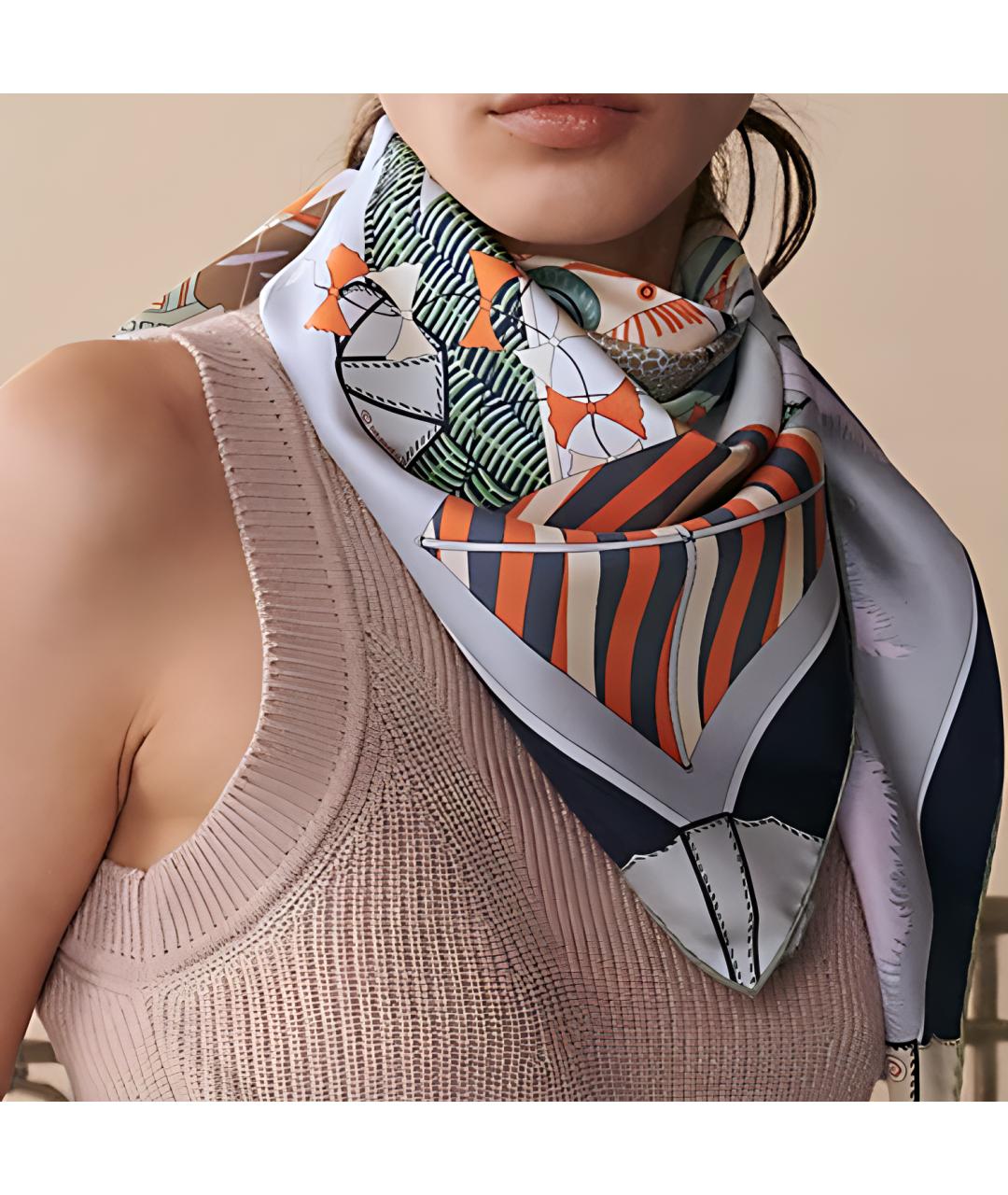 HERMES Мульти шелковый шарф, фото 2