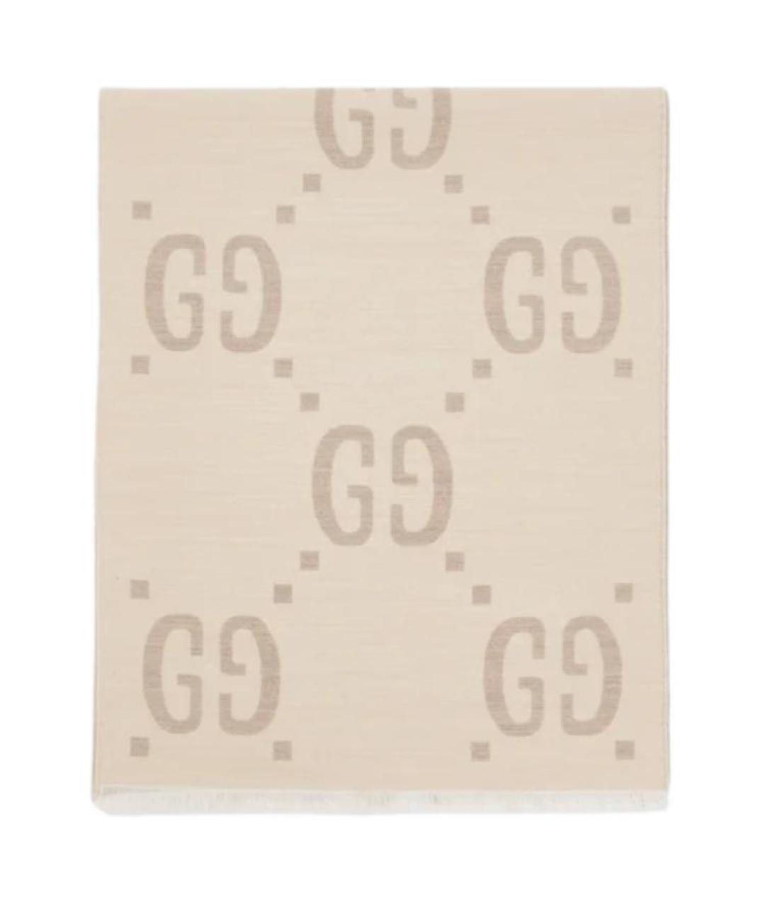 GUCCI Бежевый шерстяной шарф, фото 4