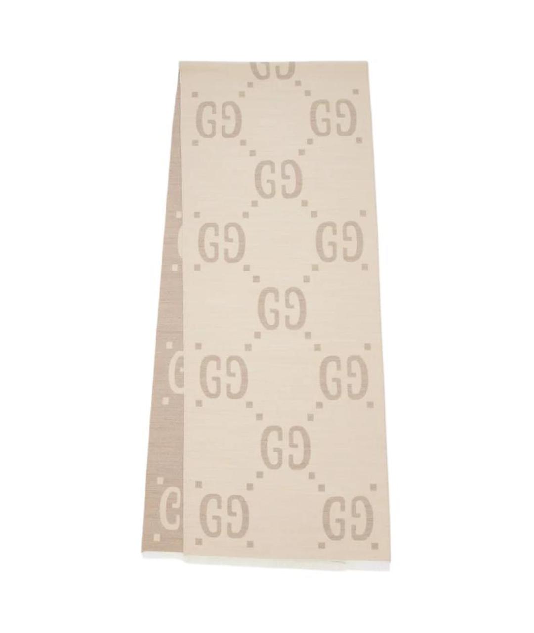 GUCCI Бежевый шерстяной шарф, фото 3